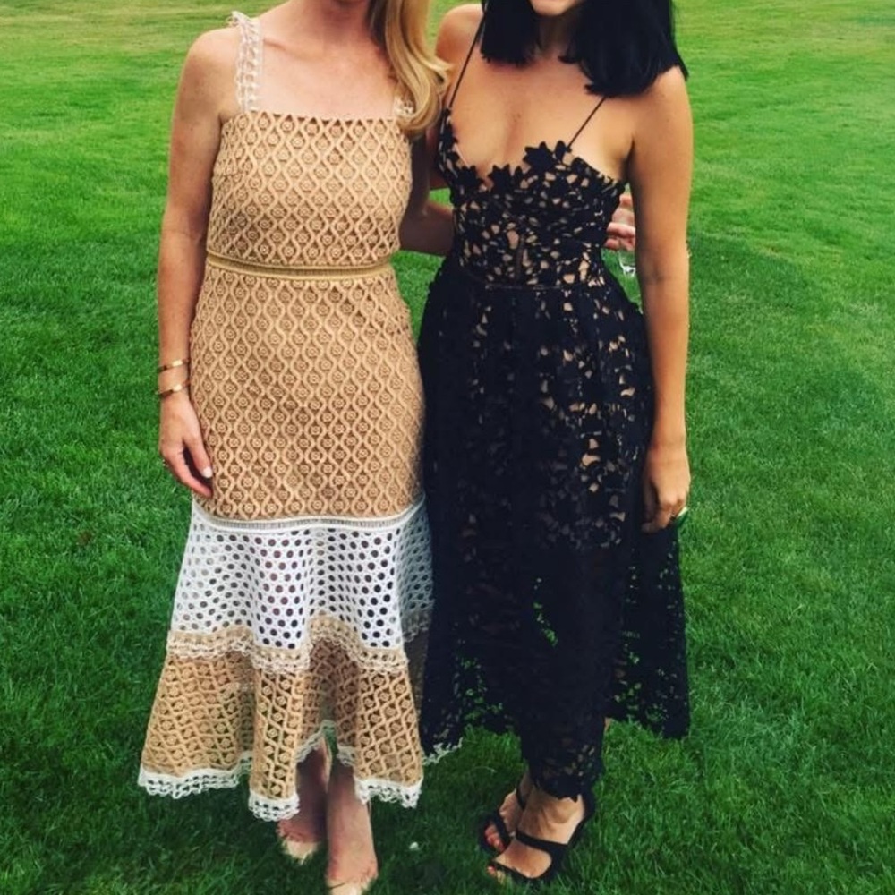 Self-Portrait Black and Tan Lace Midi Dresses